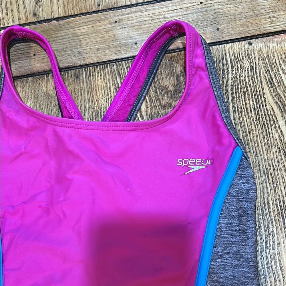 Pink and Gray Swimsuit with Blue Accents box 5 - Picture 3 of 5